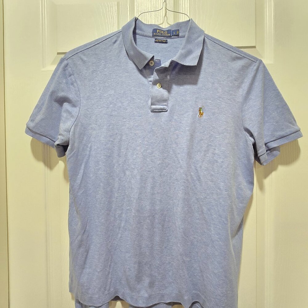 Polo Ralph Lauren Shirt Men's LRG Pima Soft Cotton Blue Short Sleeve Golf Preppy
